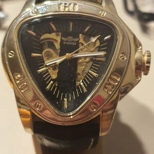 Winner Goldtone/Black Leather Automatic Men's Watch